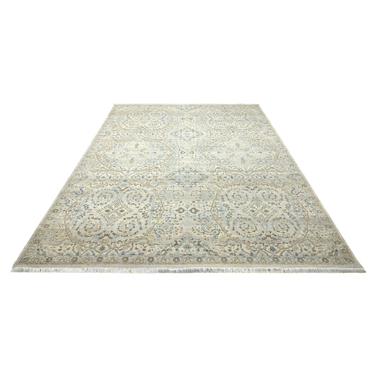 Beige and Multy Pure Wool Traditional Handknotted 9.1x12.2Ft 276x370Cms Area Rug