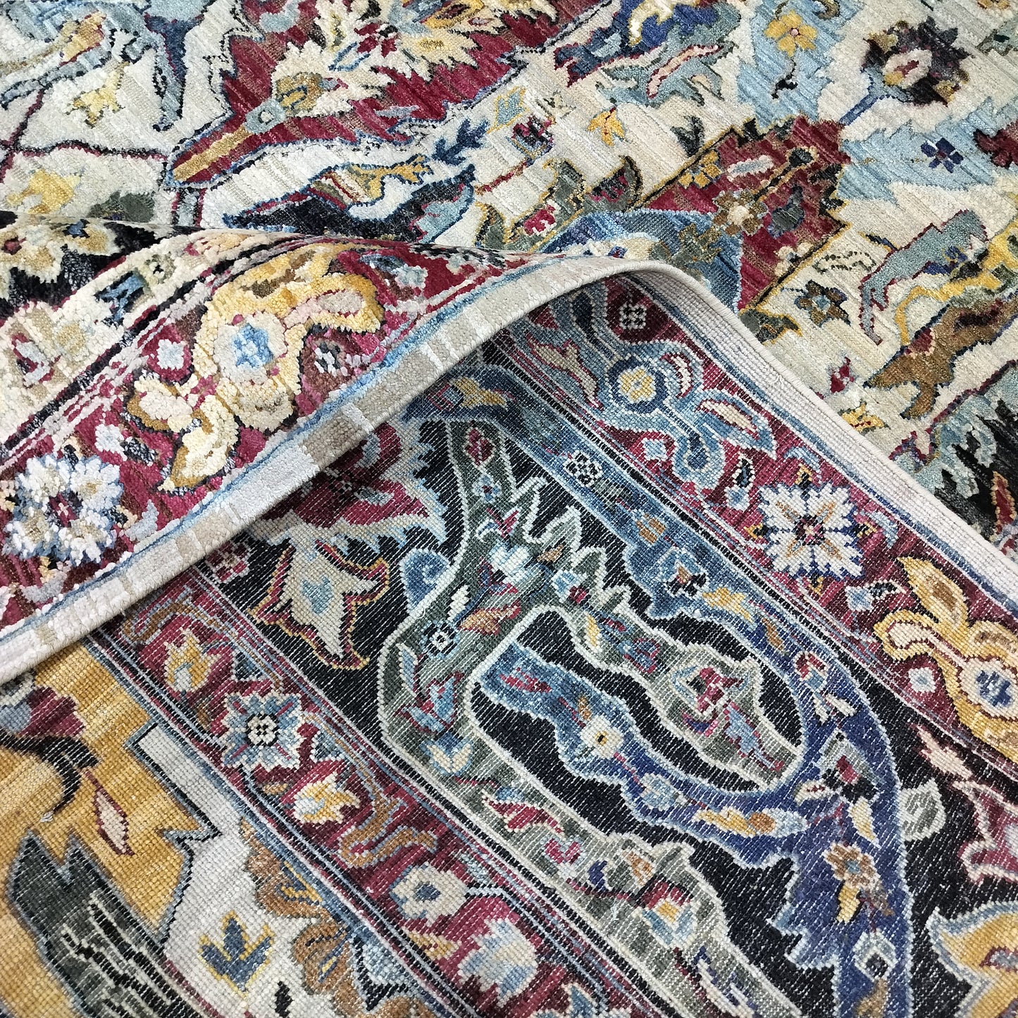 Multy Ivory Sari Silk and Silk Wool Oxidized Bidzar Transitional Handknotted 10.0x14.3ft 305x431cms Area Rug