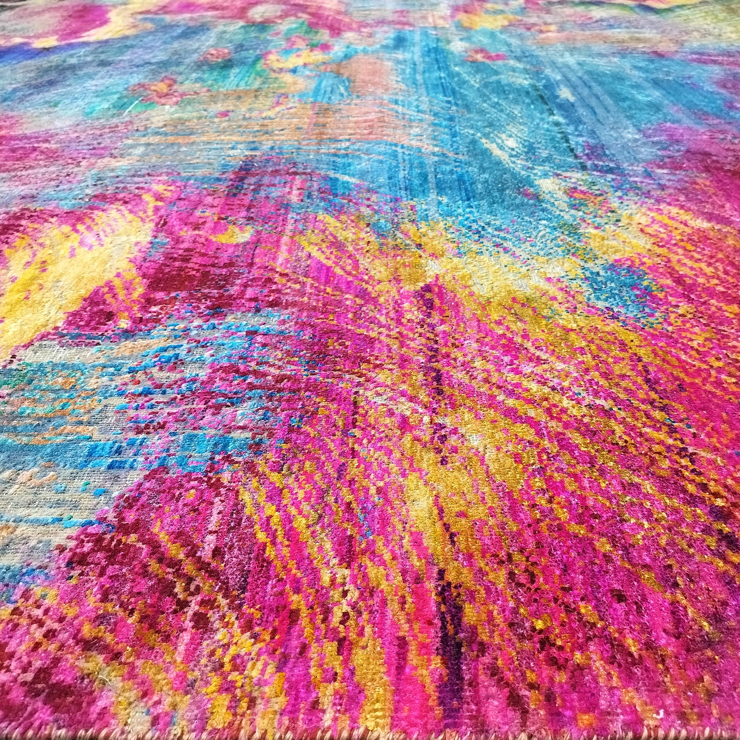 Grey Multy, Sari Silk Wool Oxidized Modern Abstract Handknotted 9.9x13.9ft 303x438cms Area Rug