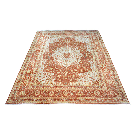 Darbar Rust and Ivory Traditional Persian Pure Wool Luxury Handknotted 7.7x9.11Ft 231x303Cms Area Rug