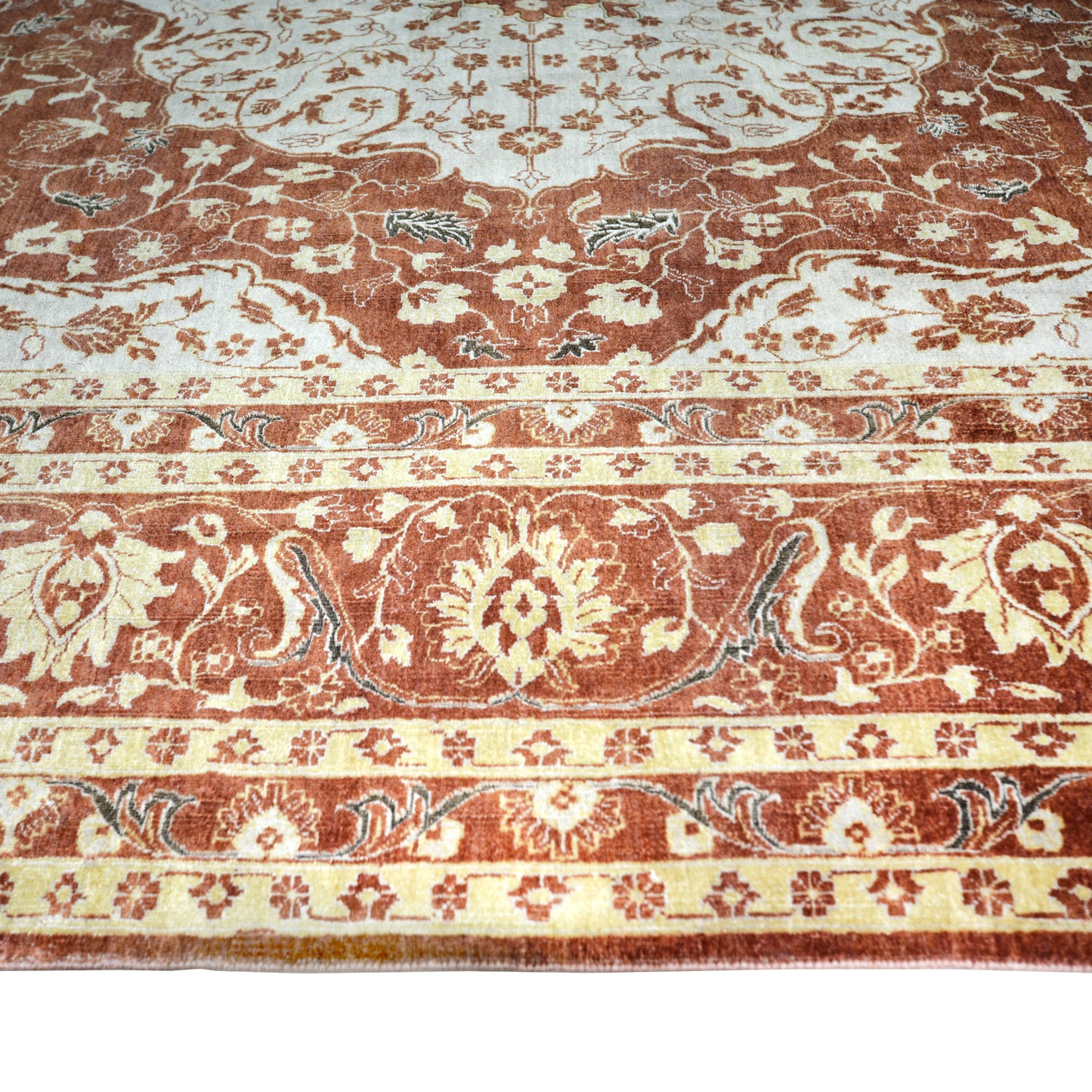 Darbar Rust and Ivory Traditional Persian Pure Wool Luxury Handknotted 7.7x9.11Ft 231x303Cms Area Rug