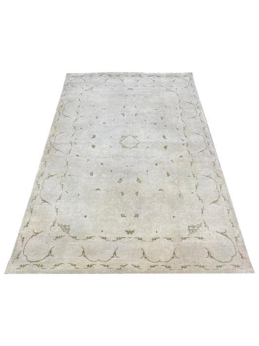Ivory and Brown, Pure Wool Hi-Lo Transitional Handknotted 4.1x6.4Ft 104x194Cms Area Rug