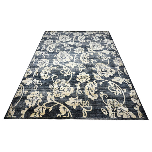 Rose Black, Ivory and Gold Pure Silk Transitional Handknotted 8.1x9.11Ft 246x301Cms Area Rug