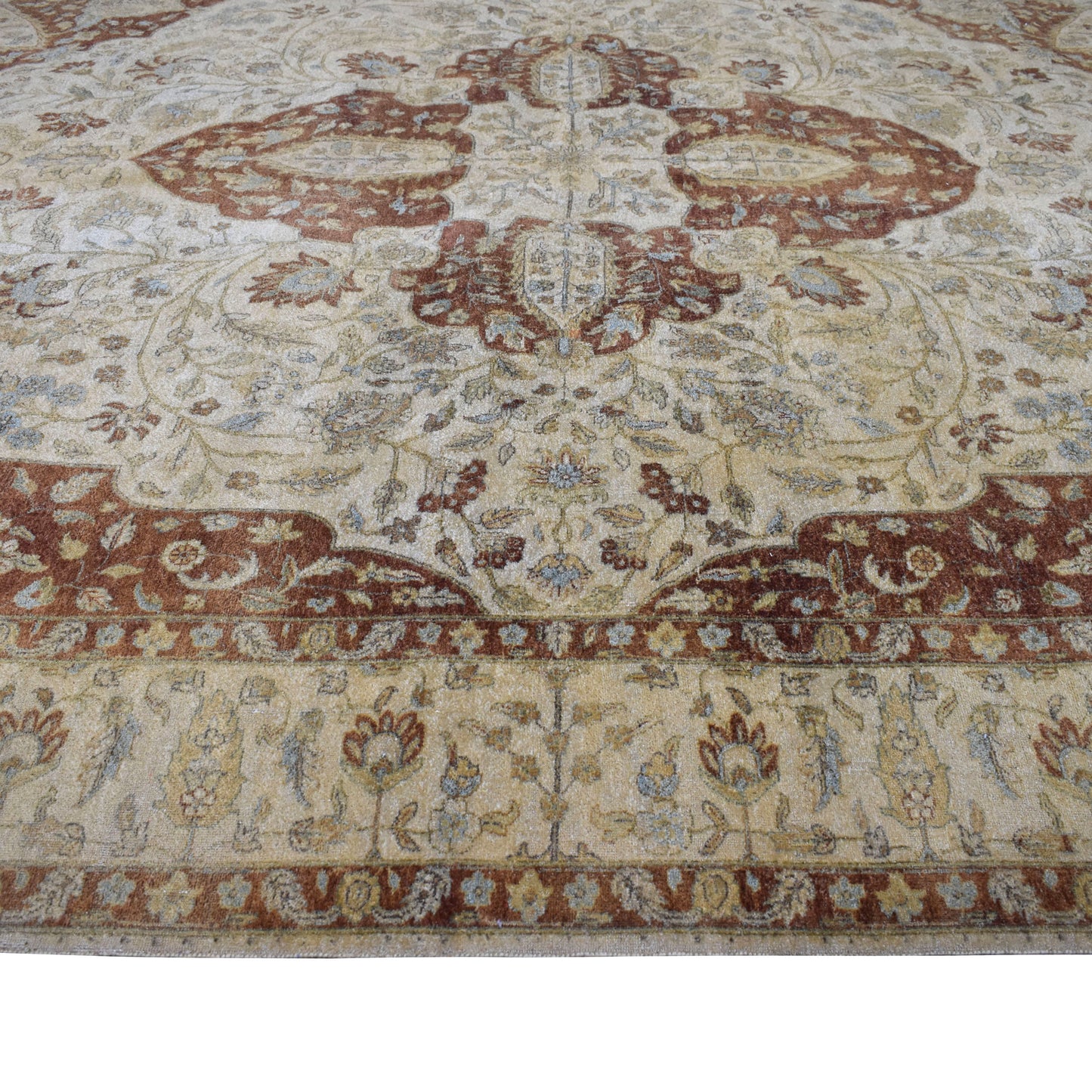 Rust Ivory, Pure Wool Traditional Darbar Handknotted 8.11x12.0Ft 273x367Cms Area Rug
