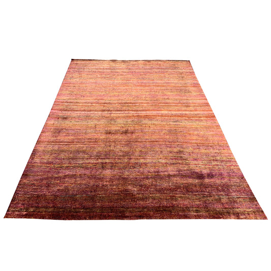 Red and Gold Pure Sari Silk Modern Handknotted 5.11x8.11Ft 181x271Cms Area Rug