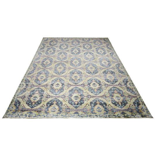 Charcoal and Gold Pure Silk Transitional Handknotted 7.9x10.2Ft 235x310Cms Area Rug