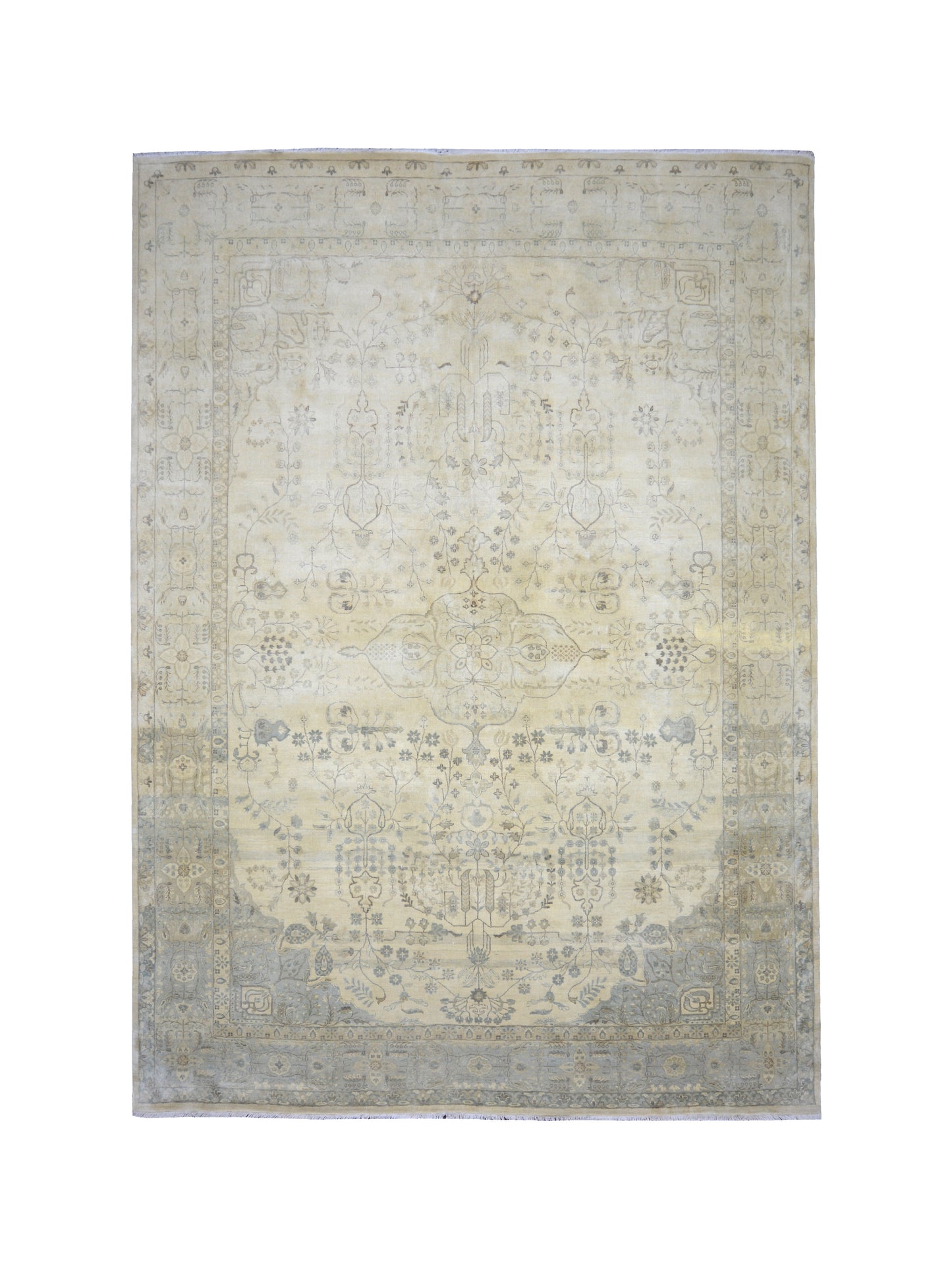 Garden Beige, Brown and Grey Heriz Luxury Traditional Pure Wool Handknotted Area Rug