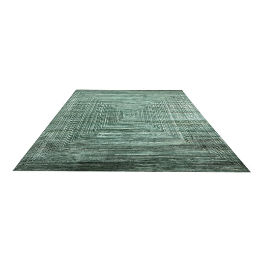Deep Green, Silk Wool Oxidized Modern Handknotted 9.0x12.0Ft 274x365Cms Area Rug