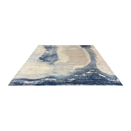 Grey and Blue, Silk Wool Modern Abstract Handknotted 8.11x11.9ft 273x358Cms Area Rug