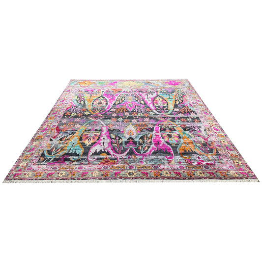 Black and Pink, Sari Silk Transitional Bidzar Handknotted 11.11x15.2ft 363x452Cms Area Rug