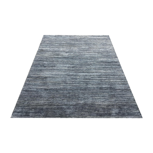 Blue Grey, Silk Wool Oxidized Modern Plain Handknotted 5.0x6.11Ft 152x212Cms Area Rug
