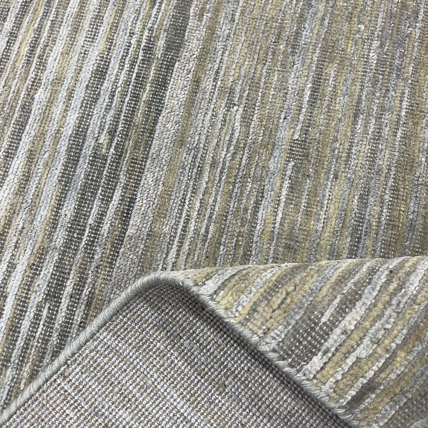 Beige and Grey, Silk Wool Oxidized Modern Solid Handknotted 9.9x13.11ft 296x423Cms Area Rug