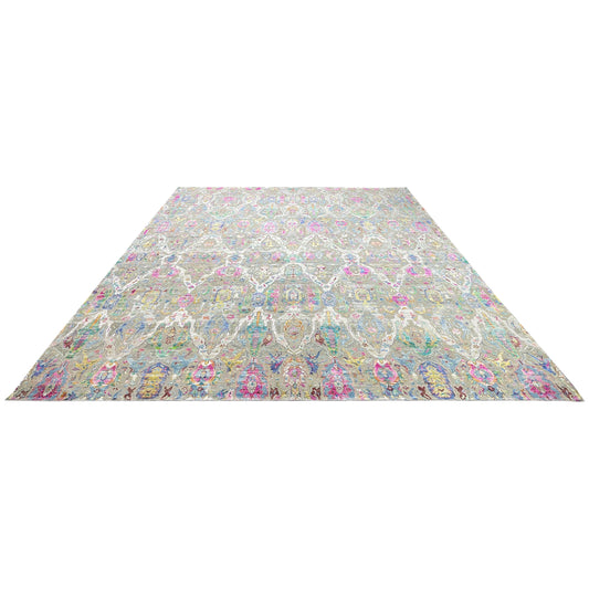 Grey and Multy, Sari Silk Oxidized Transitional Persian Handknotted 12.8x17.4ft 384x528Cms Area Rug