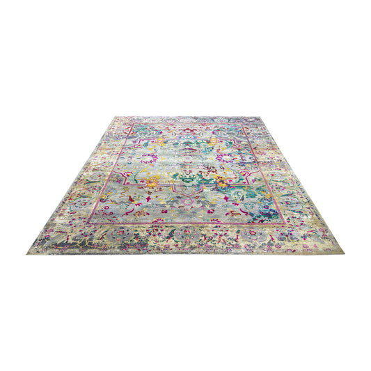 Grey and Gold, Blended Silk and Sari Silk Traditional Persian Handknotted 8.11x11.11ft 271x363Cms Area Rug