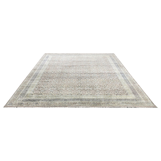 Brown and Gold, Pure Silk Regular Traditional Persian Handknotted 11.8x14.10ft 355x452Cms Area Rug