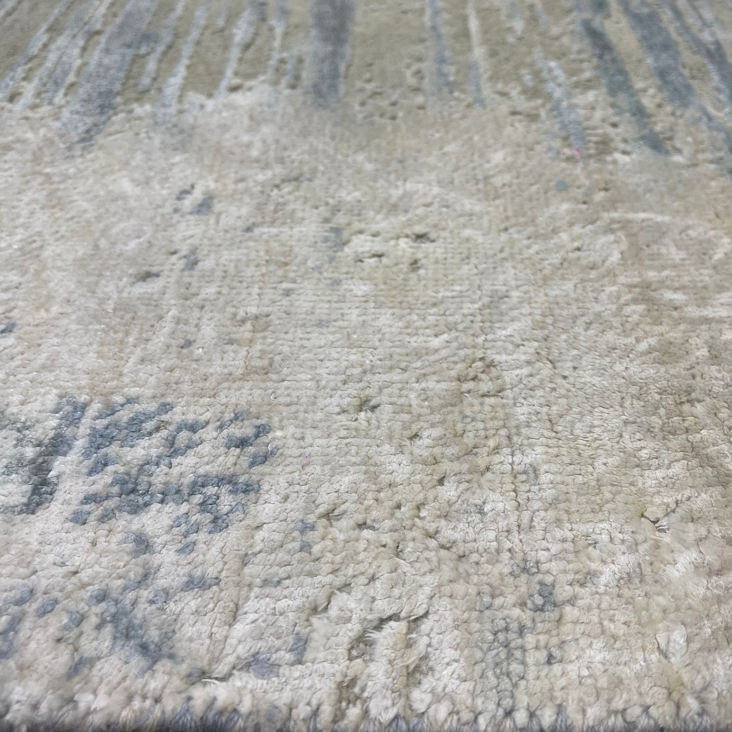 Blue and Ivory Silk and Wool Oxidized Abstract Modern Handknotted 7.11x9.11ft 244x305Cms Area Rug