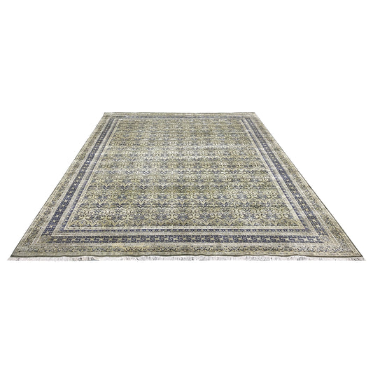 Gold and Blue, Silk Wool Oxidized Traditional Persian Handknotted 11.8x15.2ft 455x461Cms Area Rug