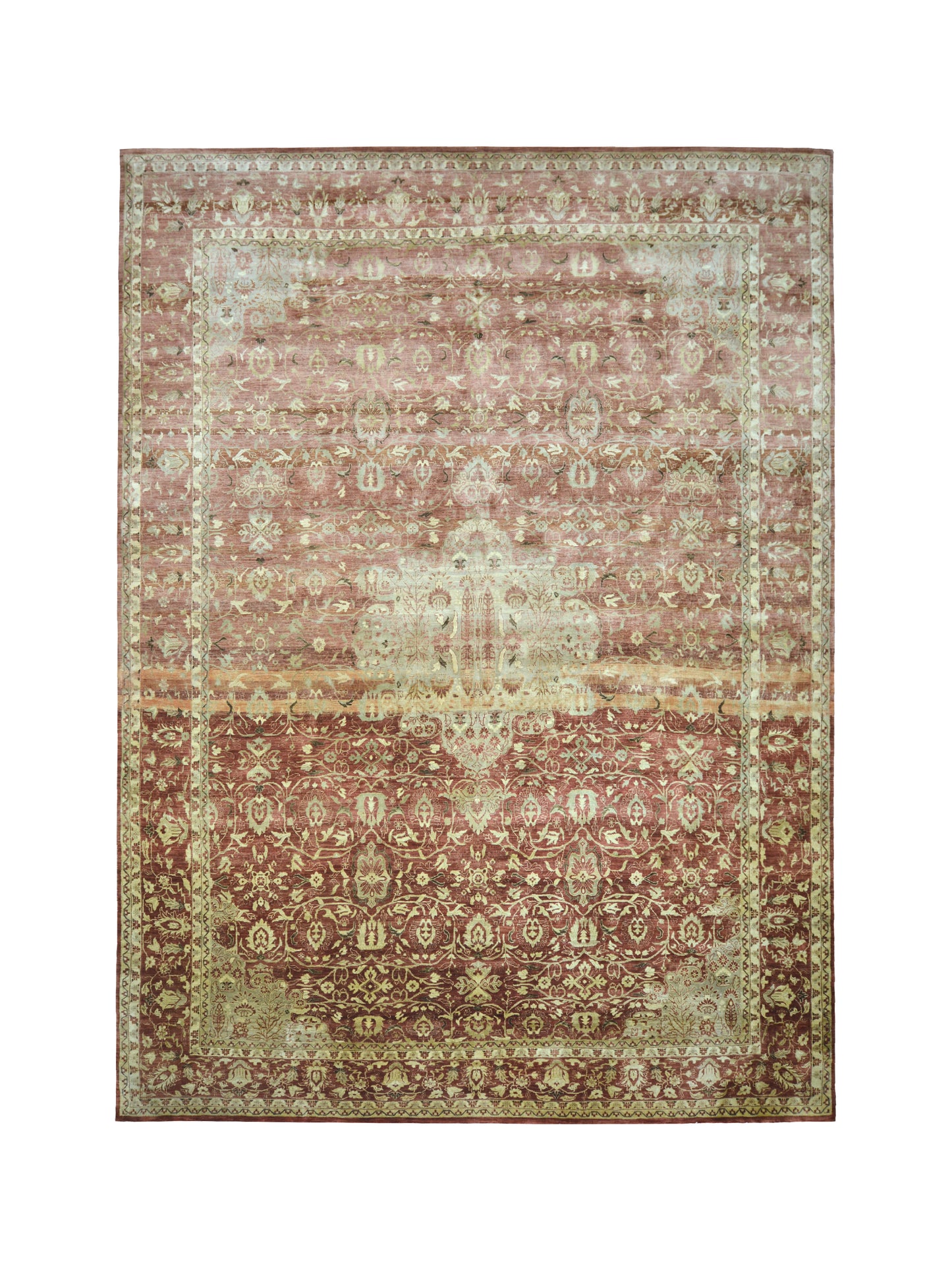 Red Ivory, Pure Wool Transitional Handknotted 9.1x12.6Ft 276x382Cms Area Rug