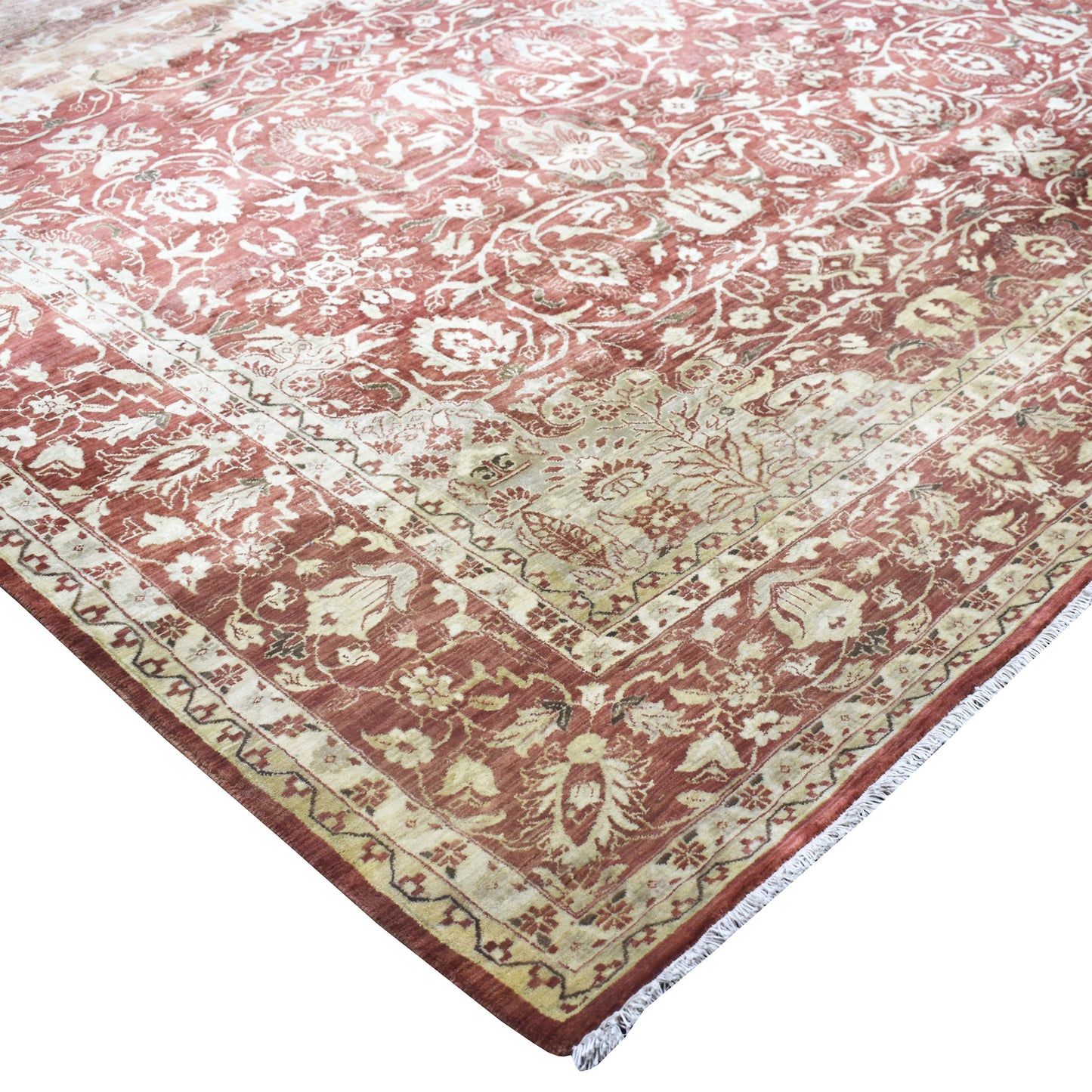 Red Ivory, Pure Wool Transitional Handknotted 9.1x12.6Ft 276x382Cms Area Rug