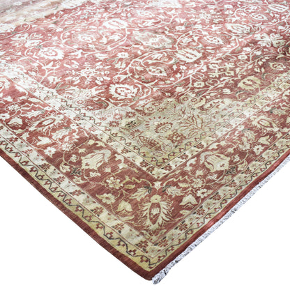 Red Ivory, Pure Wool Transitional Handknotted 9.1x12.6Ft 276x382Cms Area Rug