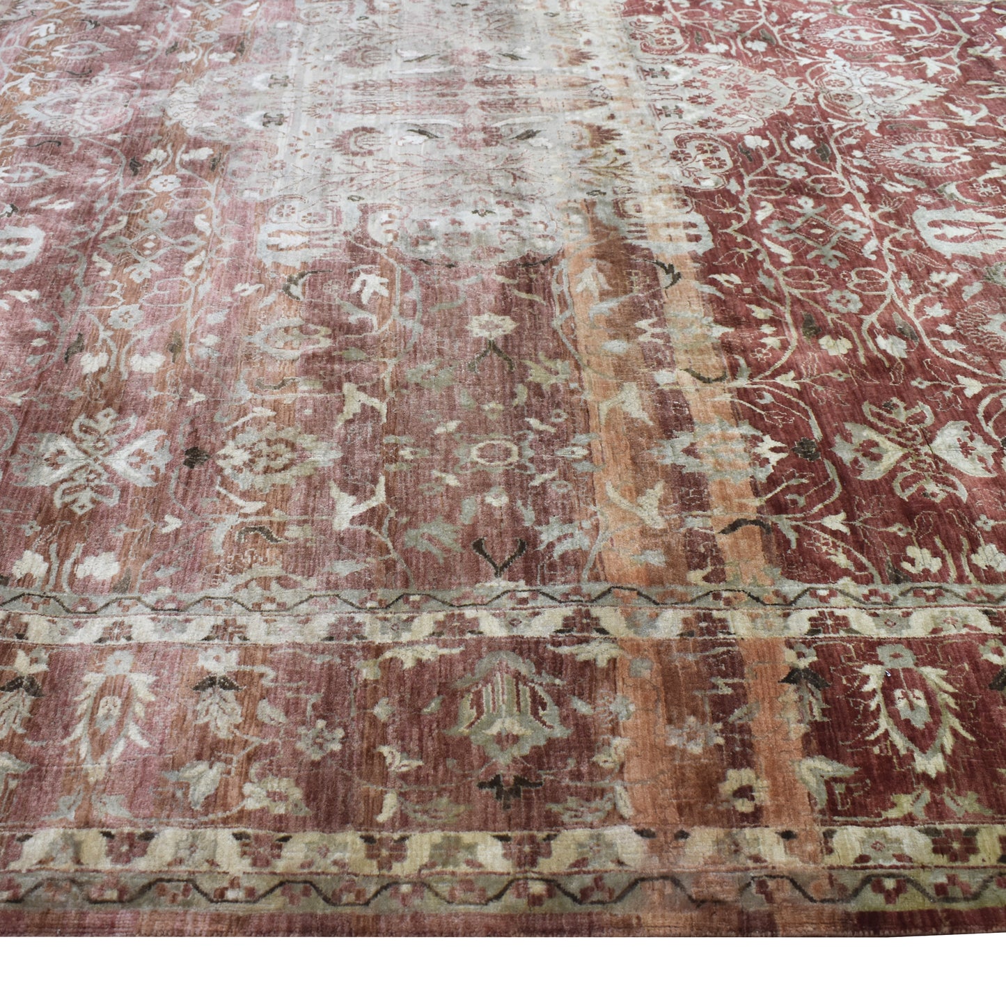 Red Ivory, Pure Wool Transitional Handknotted 9.1x12.6Ft 276x382Cms Area Rug