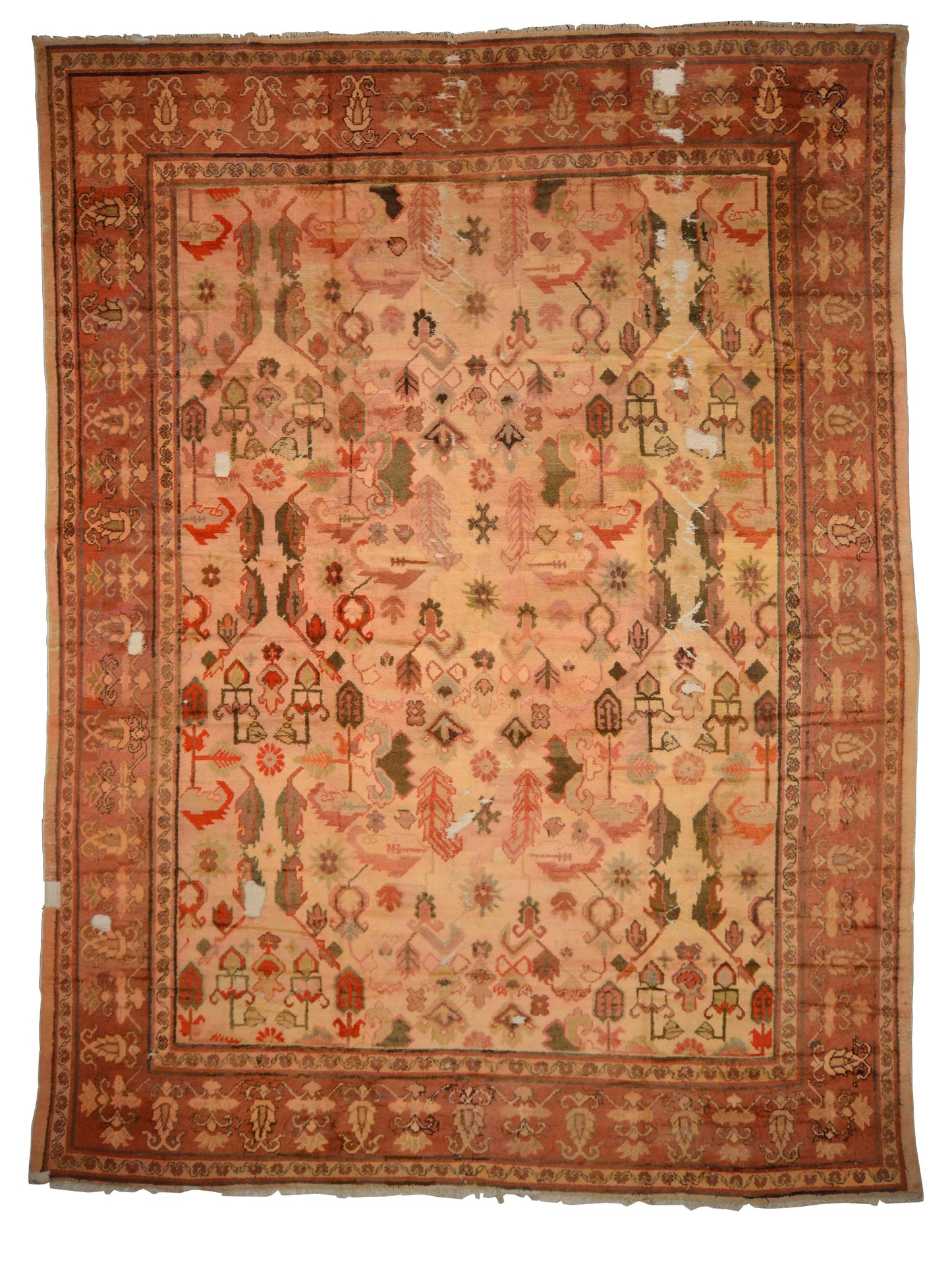 Rust and Beige, Pure Wool Antique Handknotted 11.11x17.2Ft 364x522Cms Area Rug