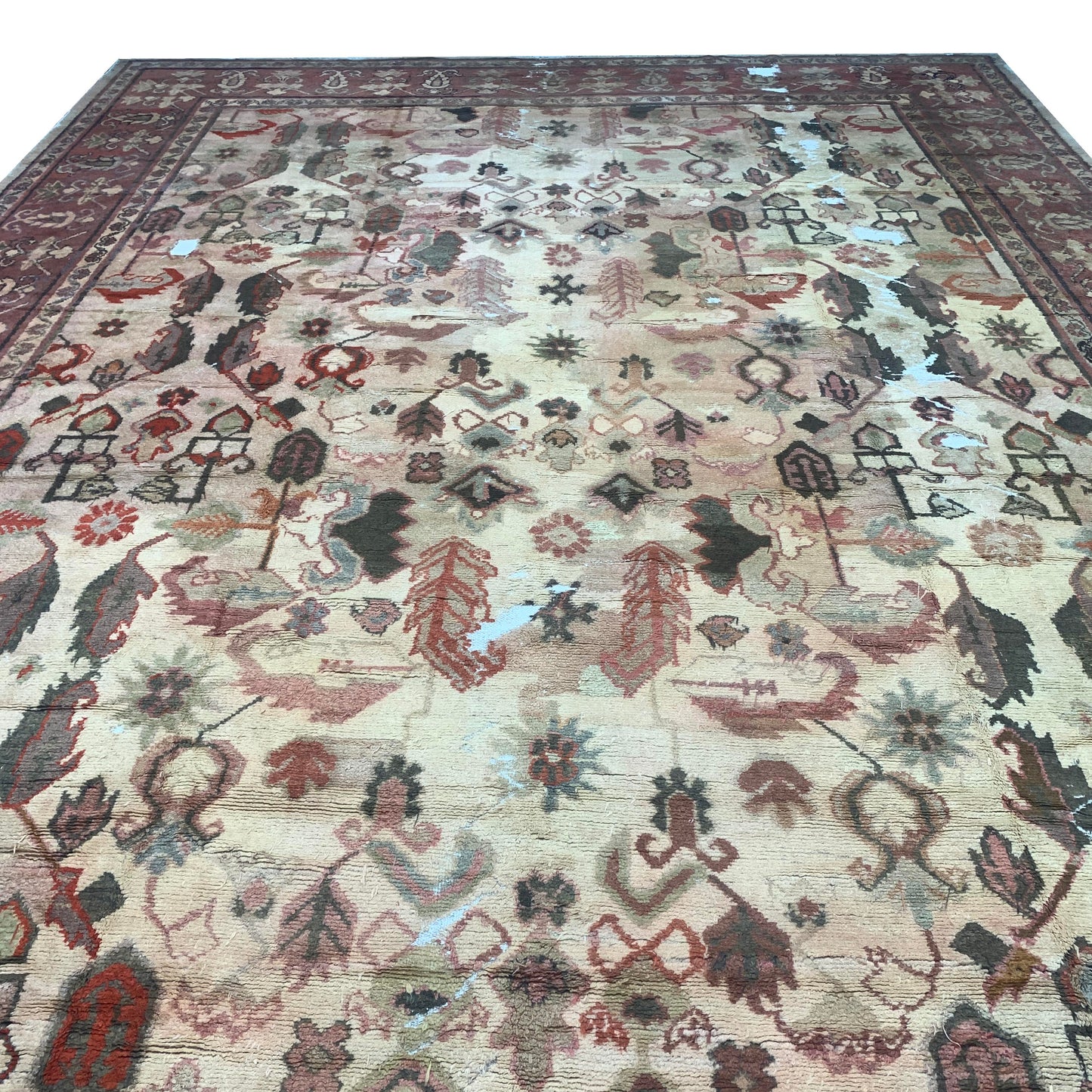 Rust and Beige, Pure Wool Antique Handknotted 11.11x17.2Ft 364x522Cms Area Rug