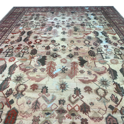 Rust and Beige, Pure Wool Antique Handknotted 11.11x17.2Ft 364x522Cms Area Rug