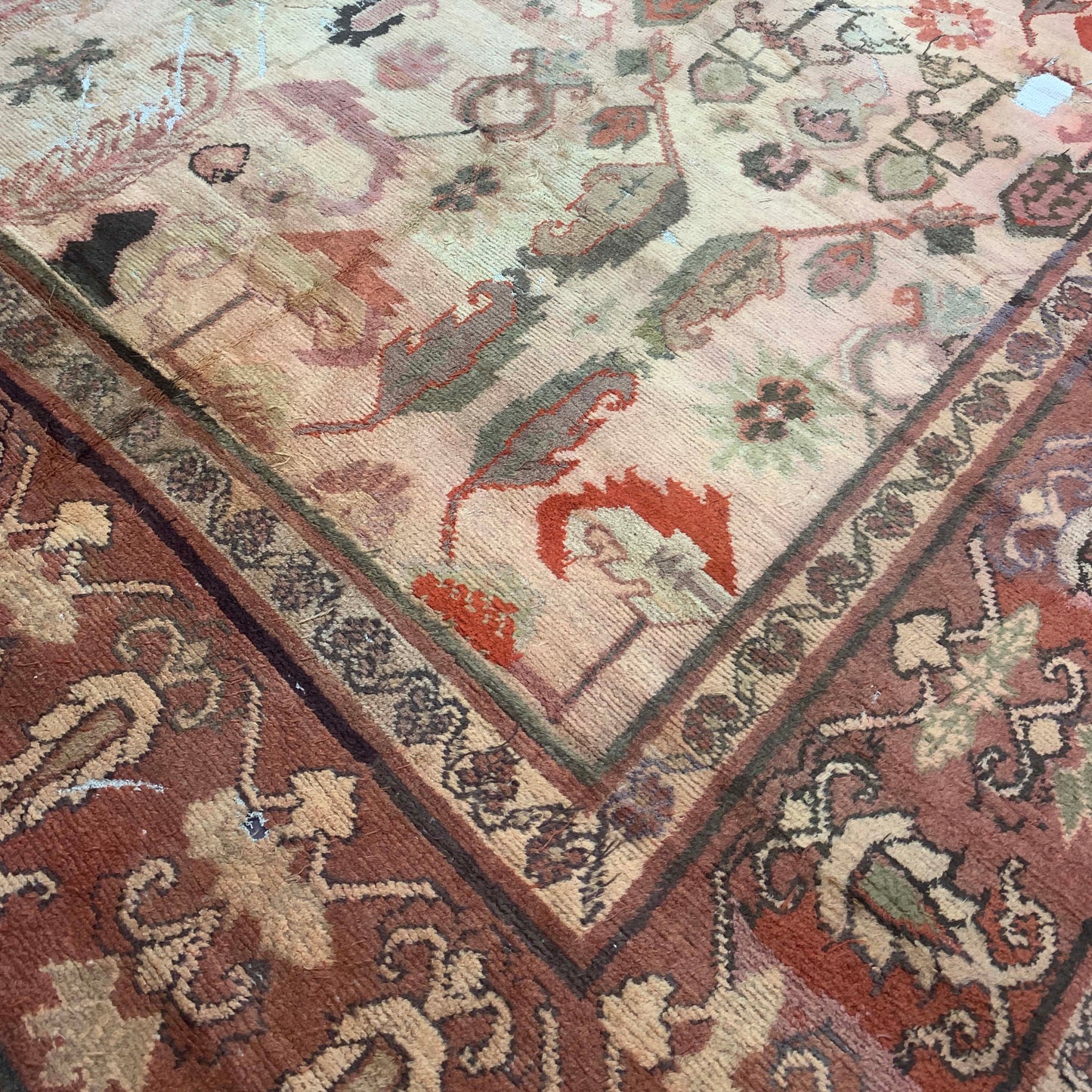 Rust and Beige, Pure Wool Antique Handknotted 11.11x17.2Ft 364x522Cms Area Rug