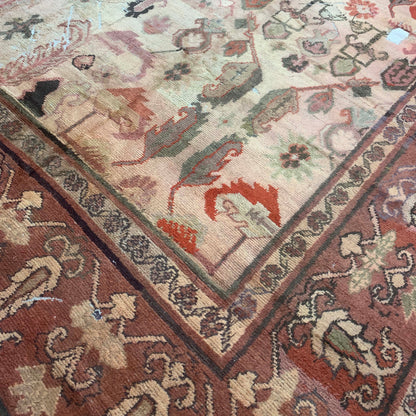 Rust and Beige, Pure Wool Antique Handknotted 11.11x17.2Ft 364x522Cms Area Rug