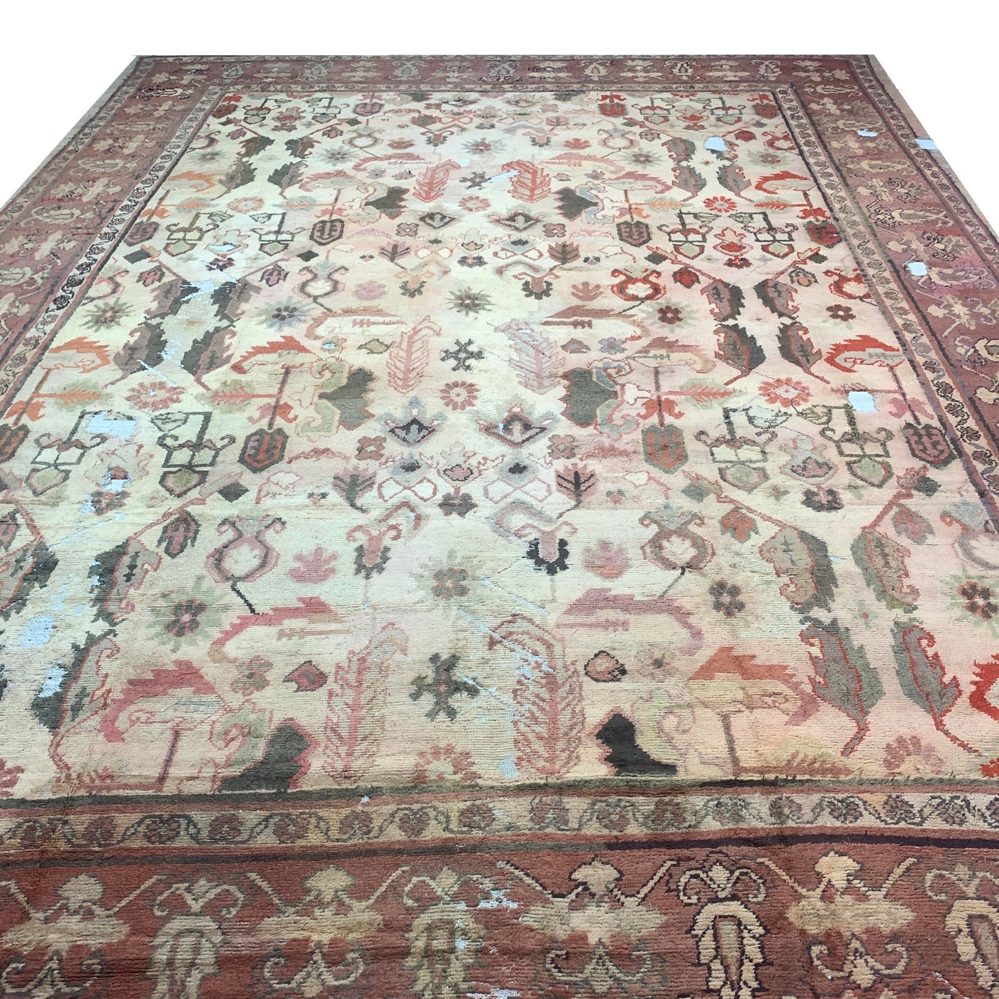 Rust and Beige, Pure Wool Antique Handknotted 11.11x17.2Ft 364x522Cms Area Rug