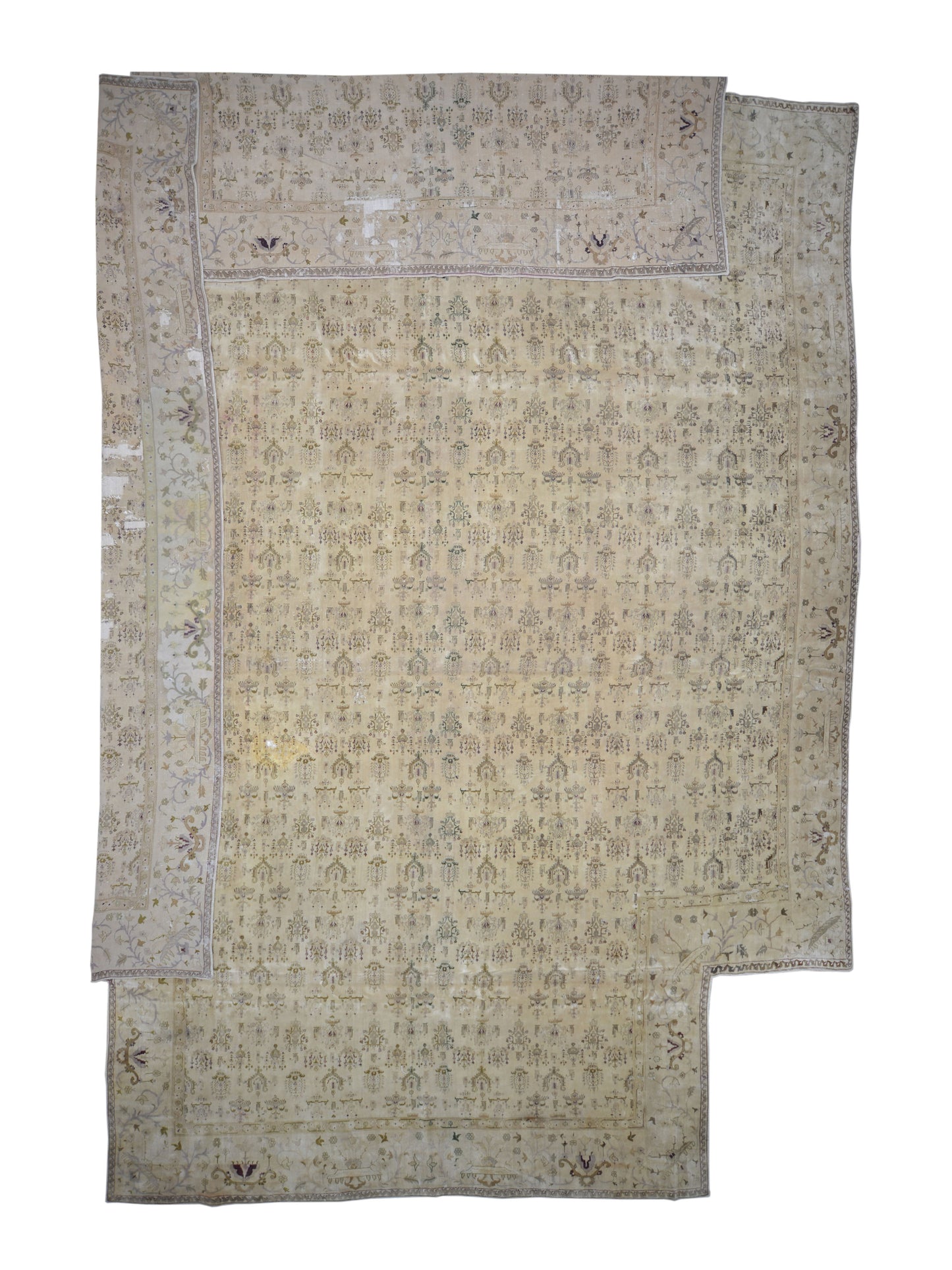 Ivory and Brown, Pure Wool Antique Handknotted 10.10x14.10Ft 329x451Cms Area Rug