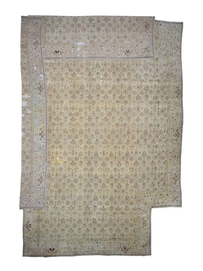 Ivory and Brown, Pure Wool Antique Handknotted 10.10x14.10Ft 329x451Cms Area Rug