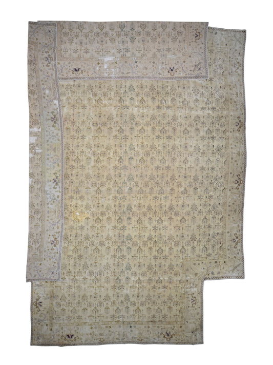 Ivory and Brown, Pure Wool Antique Handknotted 10.10x14.10Ft 329x451Cms Area Rug