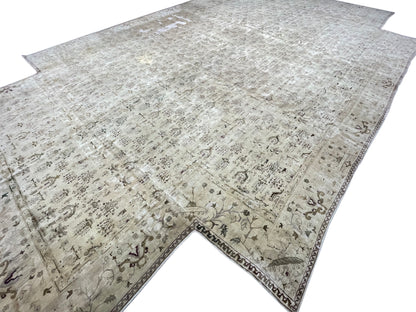 Ivory and Brown, Pure Wool Antique Handknotted 10.10x14.10Ft 329x451Cms Area Rug