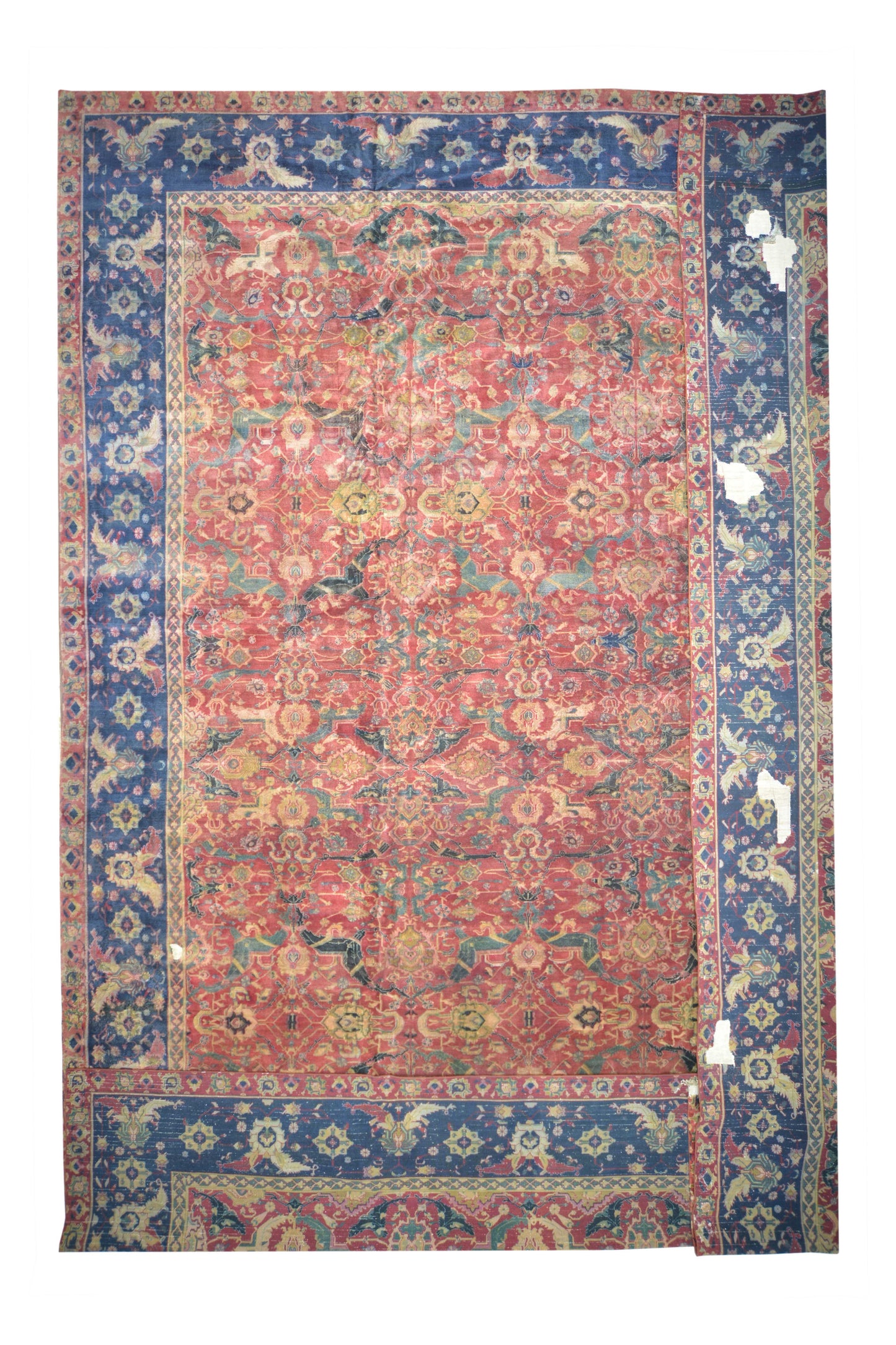 Blue and Red, Pure Wool Antique Handknotted 16.0x23.0Ft 487x701Cms Area Rug