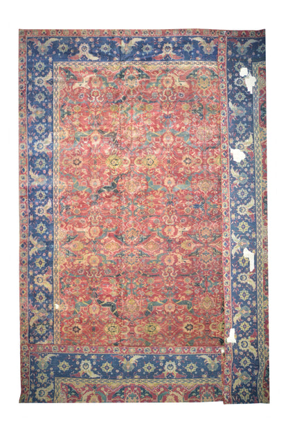 Blue and Red, Pure Wool Antique Handknotted 16.0x23.0Ft 487x701Cms Area Rug