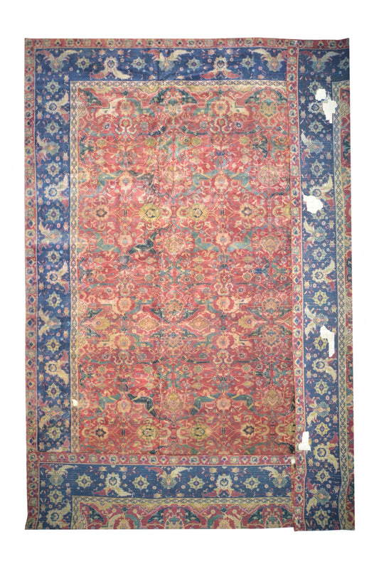 Blue and Red, Pure Wool Antique Handknotted 16.0x23.0Ft 487x701Cms Area Rug