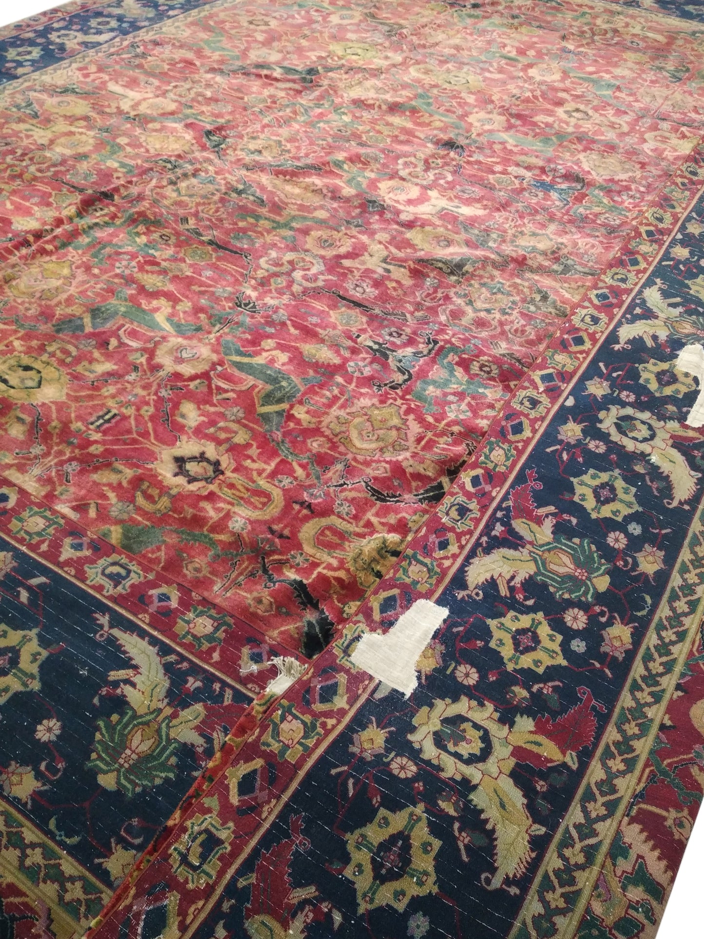 Blue and Red, Pure Wool Antique Handknotted 16.0x23.0Ft 487x701Cms Area Rug