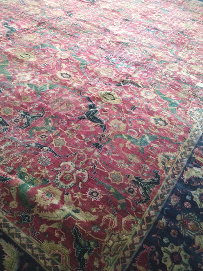 Blue and Red, Pure Wool Antique Handknotted 16.0x23.0Ft 487x701Cms Area Rug