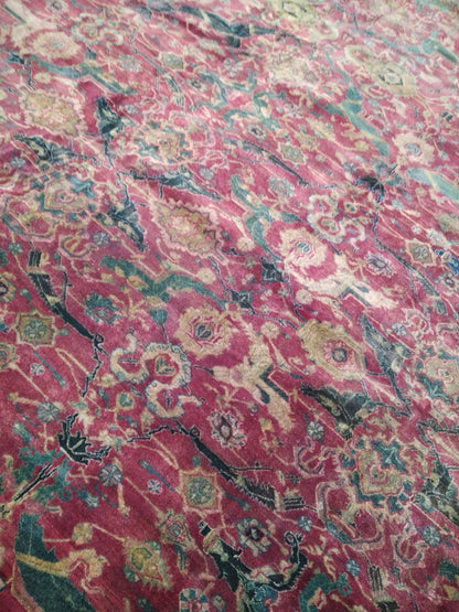 Blue and Red, Pure Wool Antique Handknotted 16.0x23.0Ft 487x701Cms Area Rug