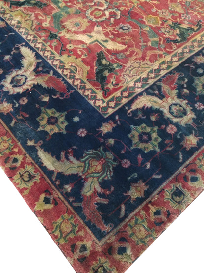 Blue and Red, Pure Wool Antique Handknotted 16.0x23.0Ft 487x701Cms Area Rug