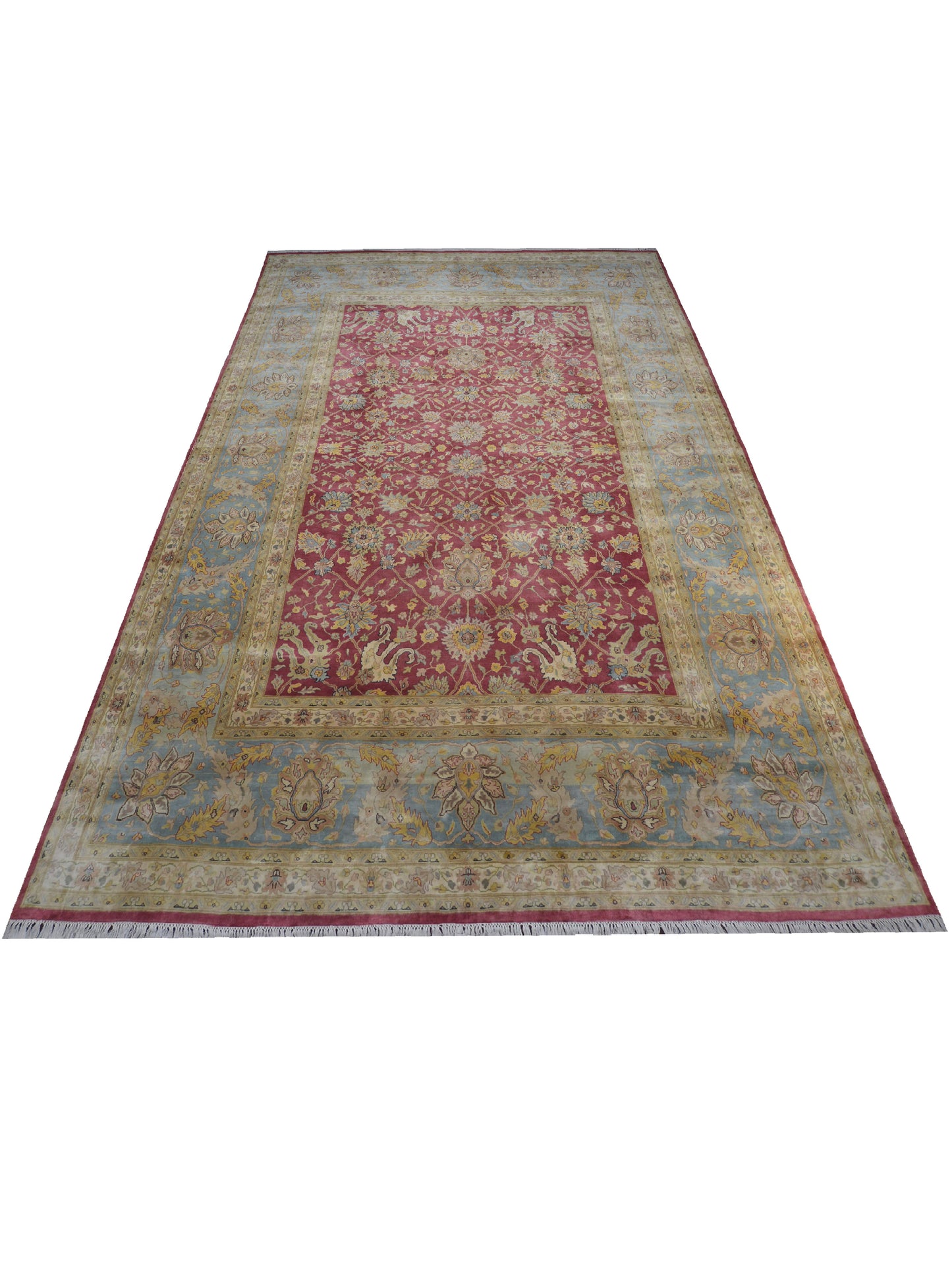 L. Blue and Red, Pure Silk Traditional Handknotted 10.0x15.9Ft 305x479Cms Area Rug