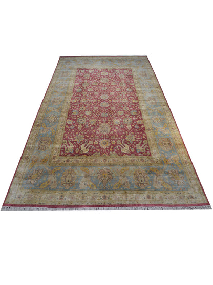 L. Blue and Red, Pure Silk Traditional Handknotted 10.0x15.9Ft 305x479Cms Area Rug