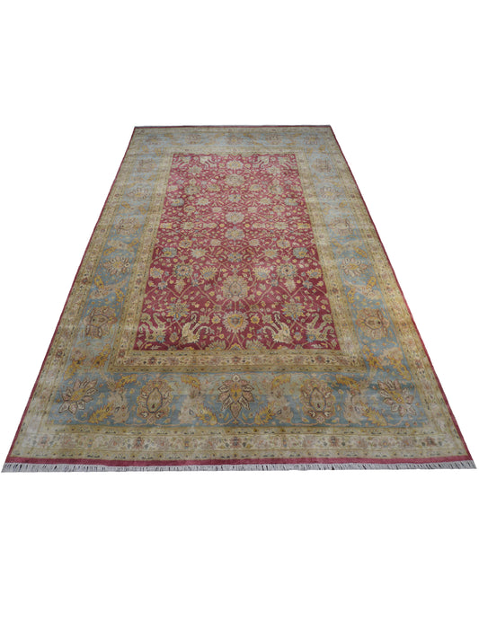 L. Blue and Red, Pure Silk Traditional Handknotted 10.0x15.9Ft 305x479Cms Area Rug