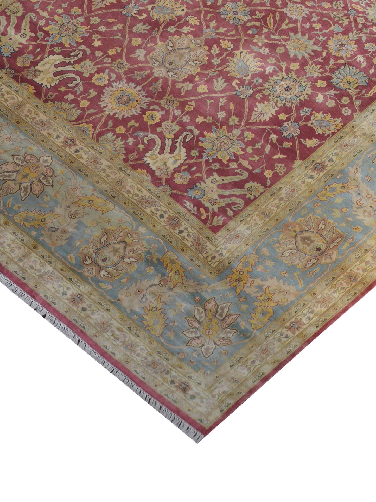 L. Blue and Red, Pure Silk Traditional Handknotted 10.0x15.9Ft 305x479Cms Area Rug