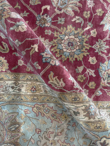 L. Blue and Red, Pure Silk Traditional Handknotted 10.0x15.9Ft 305x479Cms Area Rug