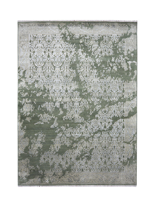 Get trendy with Erased Ivory and Olive Green Silk and Wool Transitional Handknotted Area Rug - Transitional Rugs available at Jaipur Oriental Rugs. Grab yours for $5940.00 today!