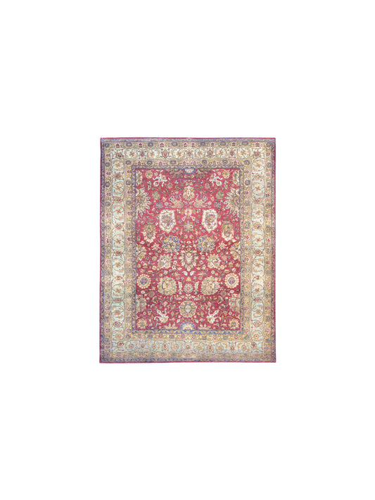 Red and L.Blue, Pure Wool Regular Traditional Handknotted 4.11x6.6Ft 150x197Cms Area Rug