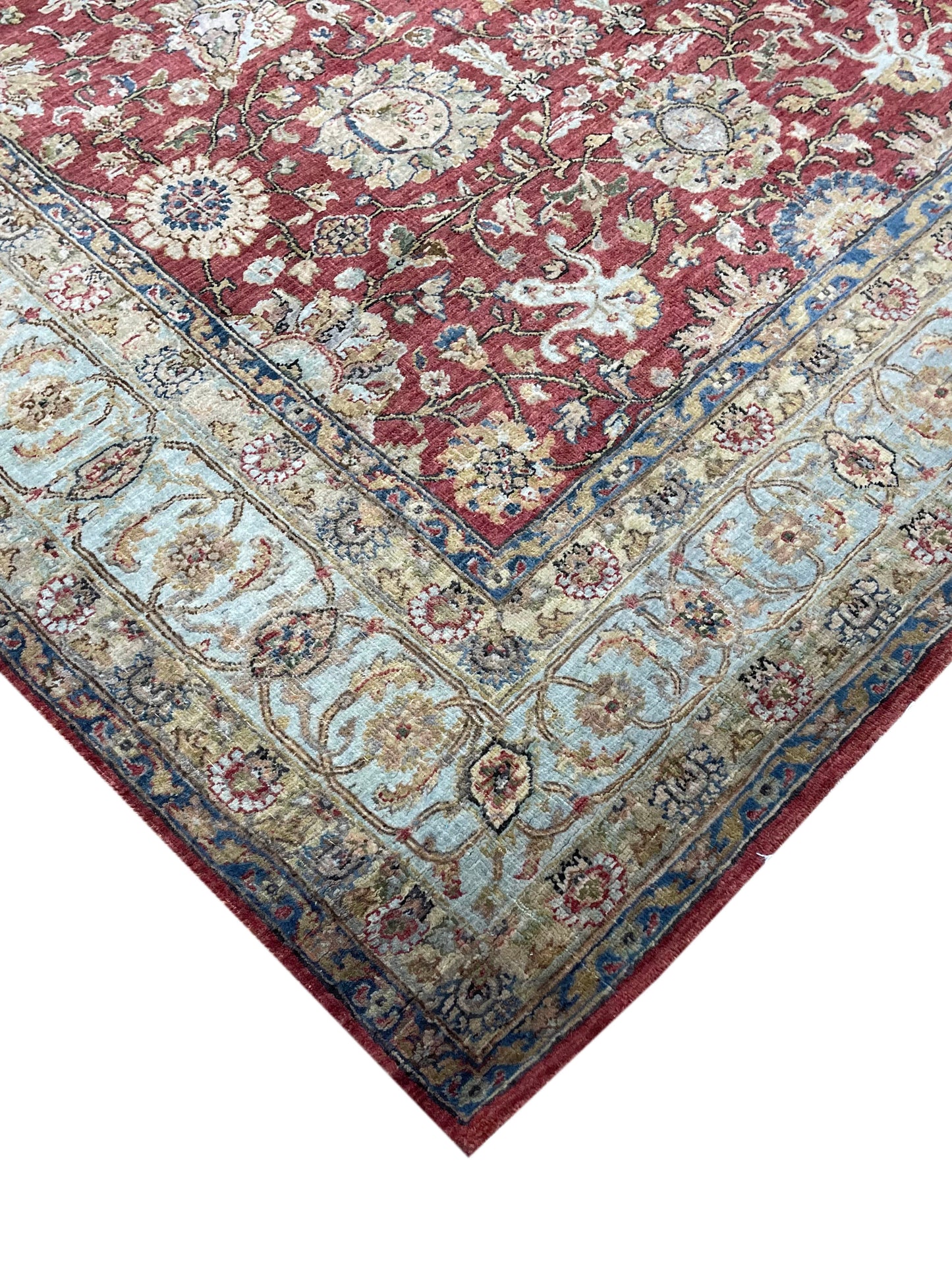 Red and L.Blue, Pure Wool Regular Traditional Handknotted 4.11x6.6Ft 150x197Cms Area Rug